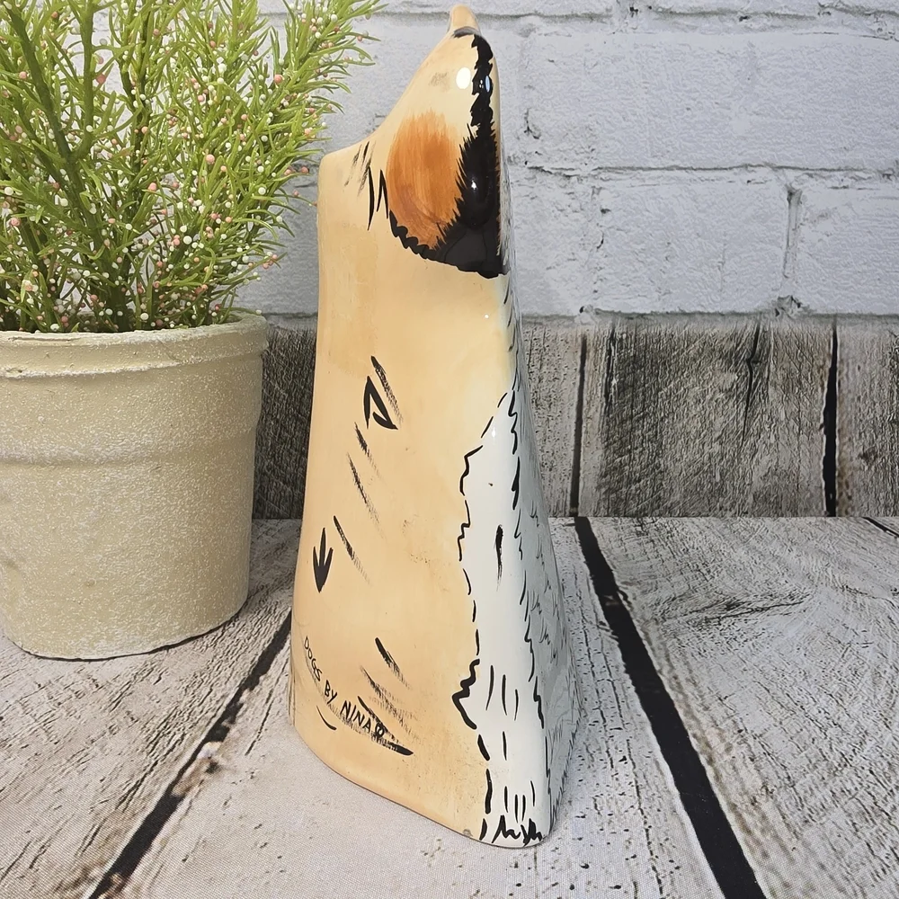 VINTAGE NINA LYMAN CERAMIC HAND PAINTED SHIH TZU DOG 8 INCH VASE